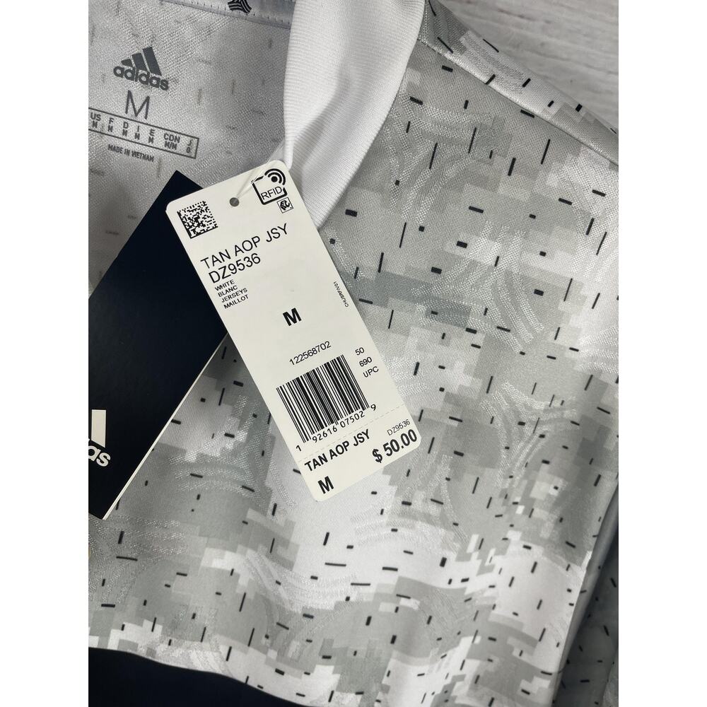 Adidas Shirt Men's SZ M White Gray Tan AOP Jersey Three Stripes Athletic DZ9536 - Picture 6 of 10
